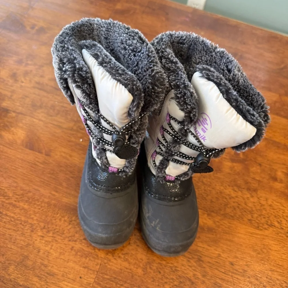 Kamik Kids Star 3 Winter Snow Boots Grey Purple Waterproof Insulated size 12